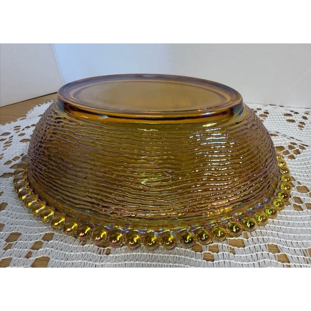 Indiana Glass Amber Carnival Glass Hen on Nest Beaded Candy Dish Vintage - Picture 8 of 16